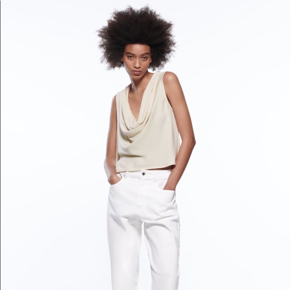Zara Sleeveless Top - Size M - Cream Off White Colored